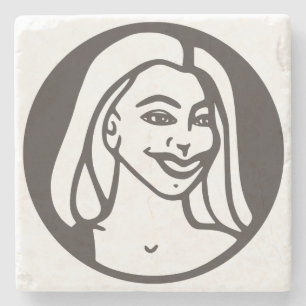 Steen onderzetter met Q-Tea-Pie logo.