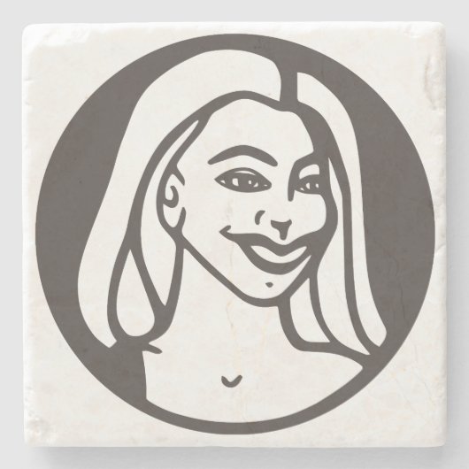 Steen onderzetter met Q-Tea-Pie logo. (Voorkant)