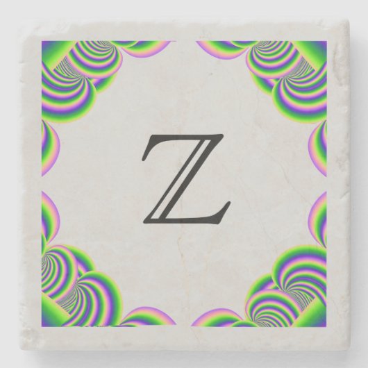 Steen Onderzetter Monogram MultiColor Lijst en gri (Voorkant)