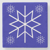 Steen Onderzetter - Witte sneeuwvlokken op blauw (Voorkant)