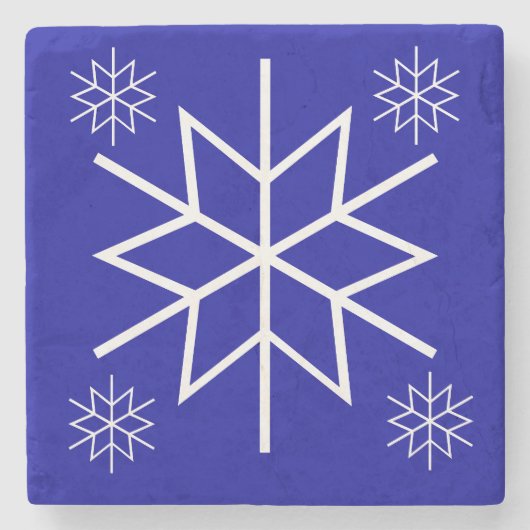 Steen Onderzetter - Witte sneeuwvlokken op blauw (Voorkant)