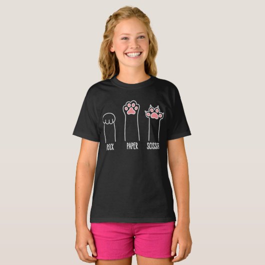 Steen Papier Schaar Grappige Kattenpoot T-shirt (Voorkant volledig)