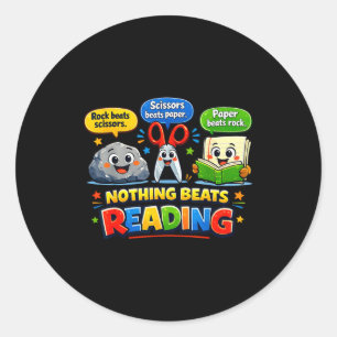Steen papier schaar niets is beter dan grappig lez ronde sticker