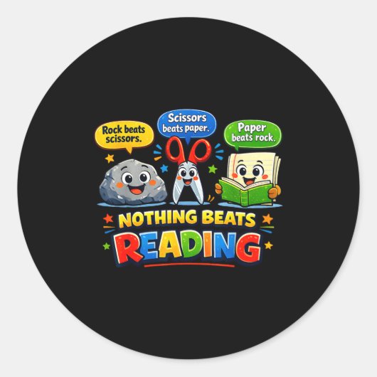 Steen papier schaar niets is beter dan grappig lez ronde sticker (Voorkant)