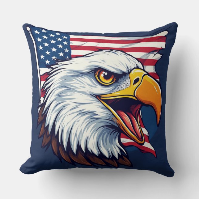 Steenarend Amerikaanse Vlag – Patriottisch Cadeau Kussen (Voorkant)
