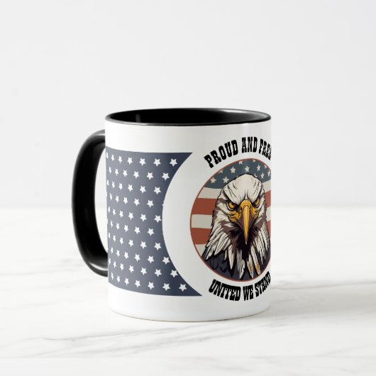 Steenarend Buste met Amerikaanse Vlag Achtergrond Mok (Voorkant links)