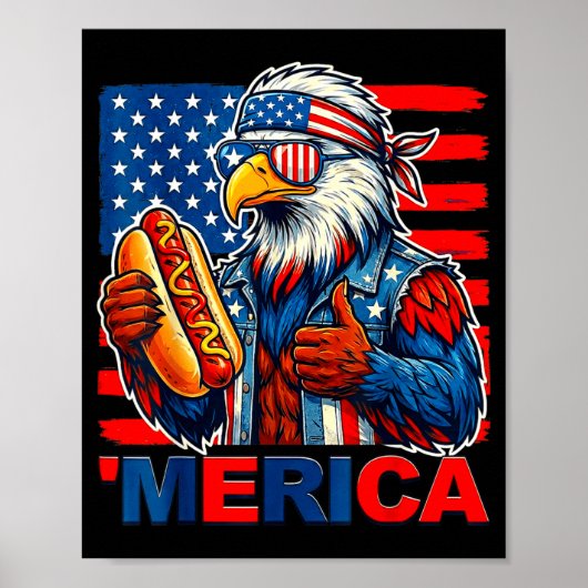 Steenarend hotdog Amerikaanse vlag grappig 4 juli Poster (Voorkant)