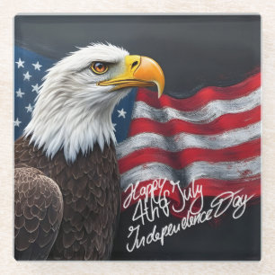 Steenarend met Amerikaanse Vlag 4 juli Kunst Glazen Onderzetter