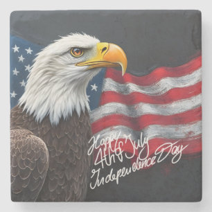 Steenarend met Amerikaanse Vlag 4 juli Kunst Stenen Onderzetter