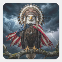 Steenarend met Amerikaanse vlag cape en hoofdtooi Vierkante Sticker