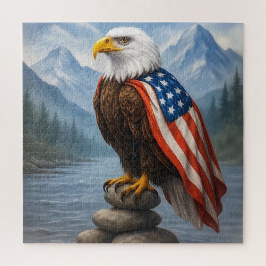 Steenarend met Amerikaanse vlag cape Legpuzzel (Verticaal)
