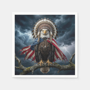 Steenarend met Amerikaanse vlag en hoofdtooi  Servet