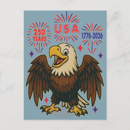 Steenarend met Vuurwerk– VS 250 Jaar 1776-2026 Briefkaart (Voorkant)