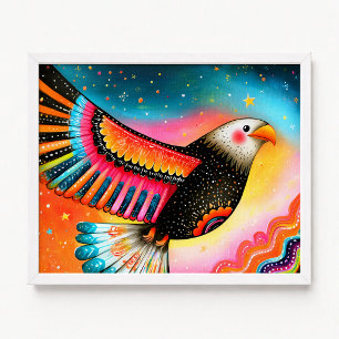 Steenarend vliegend roze oranje schilderij poster