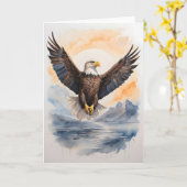 Steenarend vliegt hoog boven de oceaan Leeg Kaart (Gele Bloem)