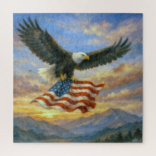 Steenarend vliegt met Amerikaanse vlag Legpuzzel