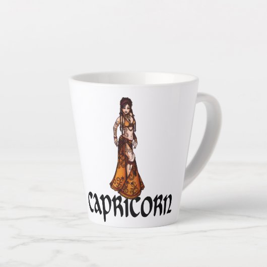 Steenbok buikdanseres Zodiac Goddess Latte Mok (Rechterhoek)