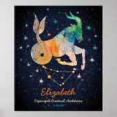 Steenbok Constellatie Zodiac Waterverf Galaxy Poster (Voorkant)