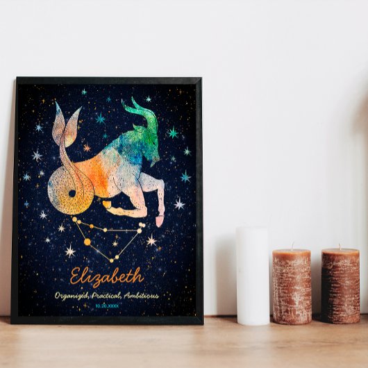 Steenbok Constellatie Zodiac Waterverf Galaxy Poster