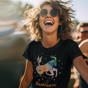 Steenbok Constellatie Zodiac Waterverf Galaxy T-shirt