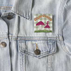Steenbok Cottagecore Esthetische Fee Paddenstoel K Vierkante Button 5,1 Cm