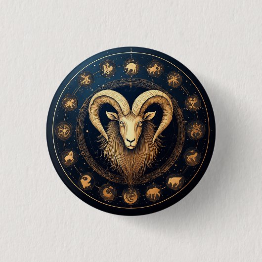 Steenbok Dierenriem Symbool Ronde Button 3,2 Cm (Voorkant)
