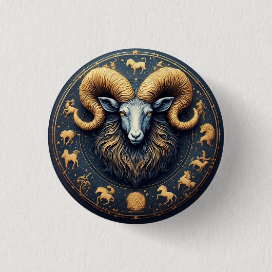 Steenbok Dierenriemsymbool Ronde Button 3,2 Cm (Voorkant)