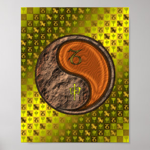Steenbok en houten aap poster