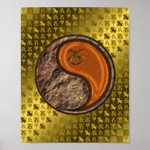 Steenbok en houten draak poster