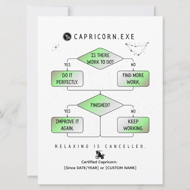 Steenbok Flowchart Funny Zodiac Humor (kleurrijk) (Voorkant)