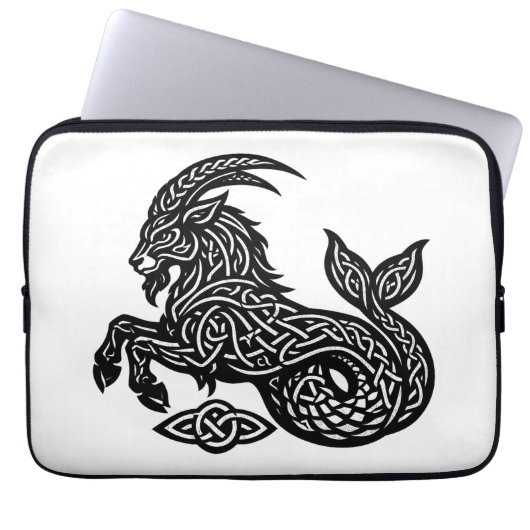 Steenbok — Geïnkte Steenbok Geit‑Vis Laptop Sleeve (Voorkant)