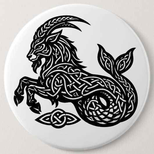 Steenbok — Geïnktelege Zodiacus Geit‑Vis Ronde Button 6,0 Cm (Voorkant)