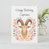Steenbok Geit Zodiac Boho Floral Verjaardag Kaart (Staand voorkant)