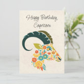Steenbok Geit Zodiac Floral Verjaardag Kaart (Staand voorkant)