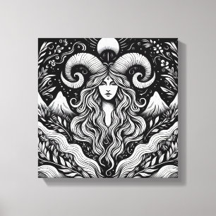 Steenbok Godin Etsing Canvas Wandkunst Afdruk
