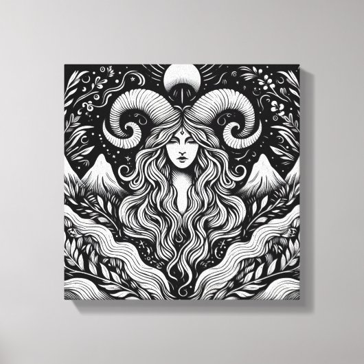 Steenbok Godin Etsing Canvas Wandkunst Afdruk (Voorkant)