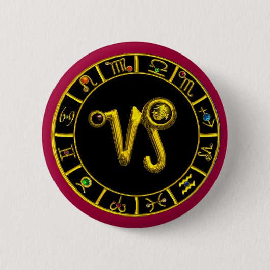 STEENBOK / GOUDEN ZODIAC TEKEN JUWEEL RONDE BUTTON 5,7 CM (Voorkant)