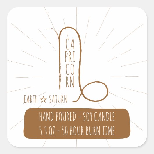Steenbok Hand Gegoten Horoscoop Soy Candle Label (Voorkant)