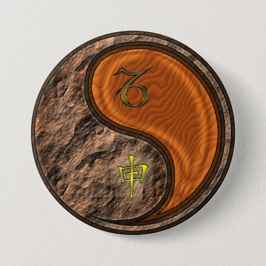 Steenbok & Houten Aap Ronde Button 7,6 Cm (Voorkant)