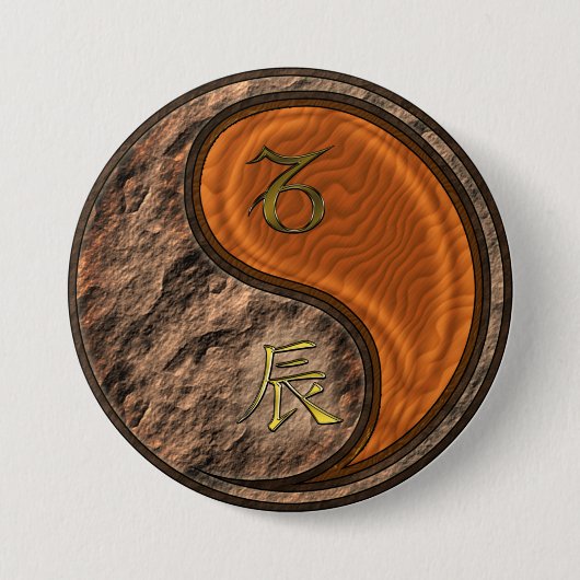 Steenbok & Houten Draak Ronde Button 7,6 Cm (Voorkant)