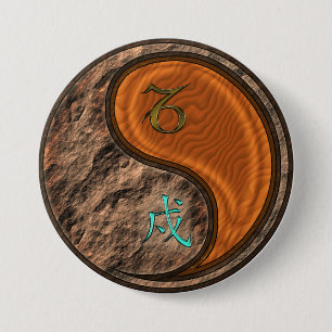Steenbok & Houten Hond Ronde Button 7,6 Cm