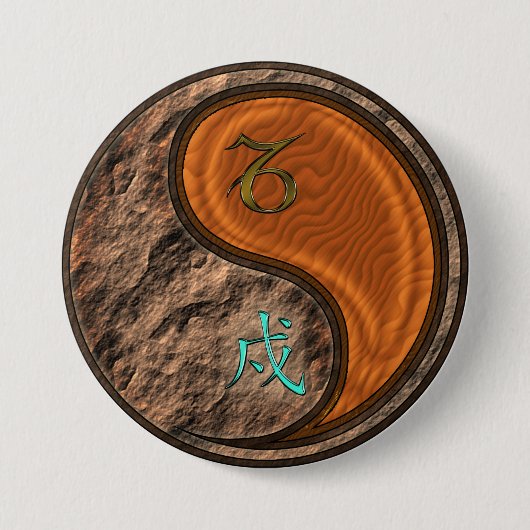 Steenbok & Houten Hond Ronde Button 7,6 Cm (Voorkant)