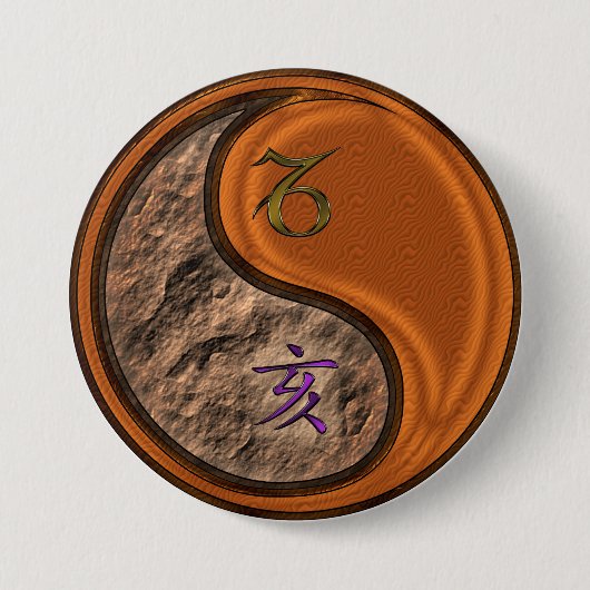 Steenbok & Houten Varken Ronde Button 7,6 Cm (Voorkant)