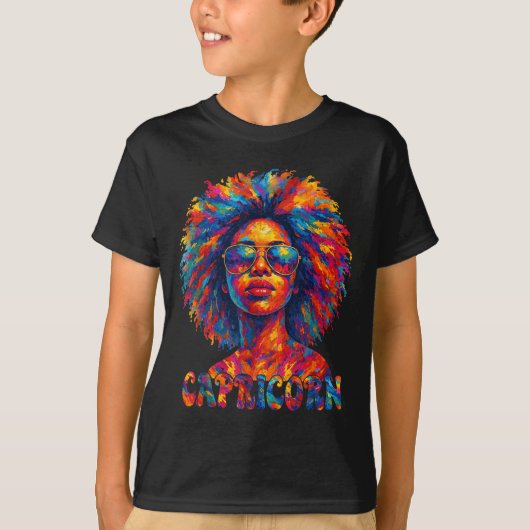 Steenbok Koningin Afro Kunst Afro Amerikaanse Vrou T-shirt (Voorkant)