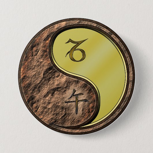 Steenbok & Metaal Paard Ronde Button 7,6 Cm (Voorkant)