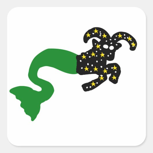 Steenbok Ruimte Zee Geit Groene Staart Vierkante Sticker (Voorkant)