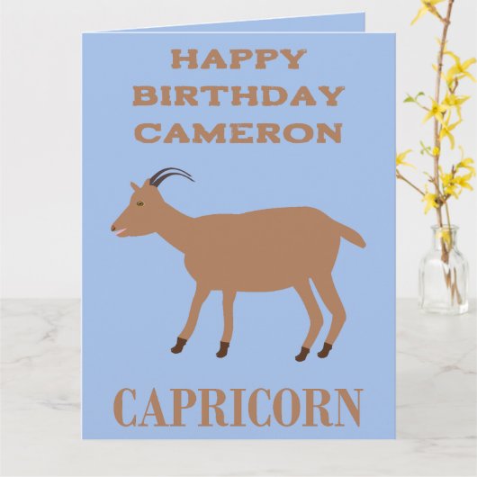 Steenbok Star Sign Geit Aangepaste Verjaardag Kaart (Gele Bloem)