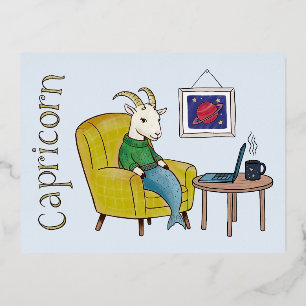 Steenbok sterrenbeeld Zee Geit zodiac star Folie Feestdagen Briefkaart