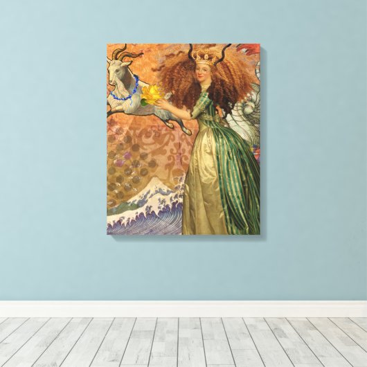 Steenbok Vrouw Geit Whimsical Plezier Canvas Afdruk (Insitu (Houten vloer))