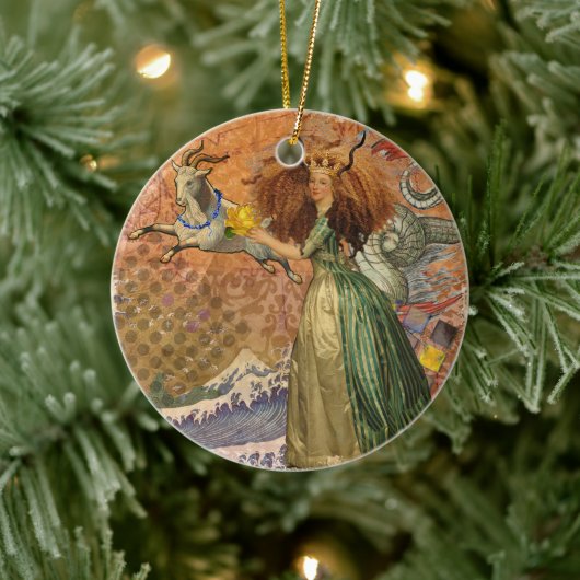 Steenbok Vrouw Geit Whimsical Plezier Keramisch Ornament (Boom)